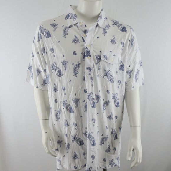 B. Draddy Other - B Draddy Pima Cotton Golf Polo Shirt Mens 2XL White Bandana Print